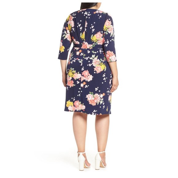 SOLD Eliza J Blue Floral Faux Wrap Dress Plus Sz 24W - Picture 2 of 12